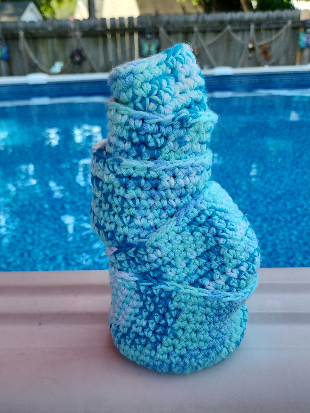 Handmade Blue Crochet Home Accent - Turquoise Spiral Cozy